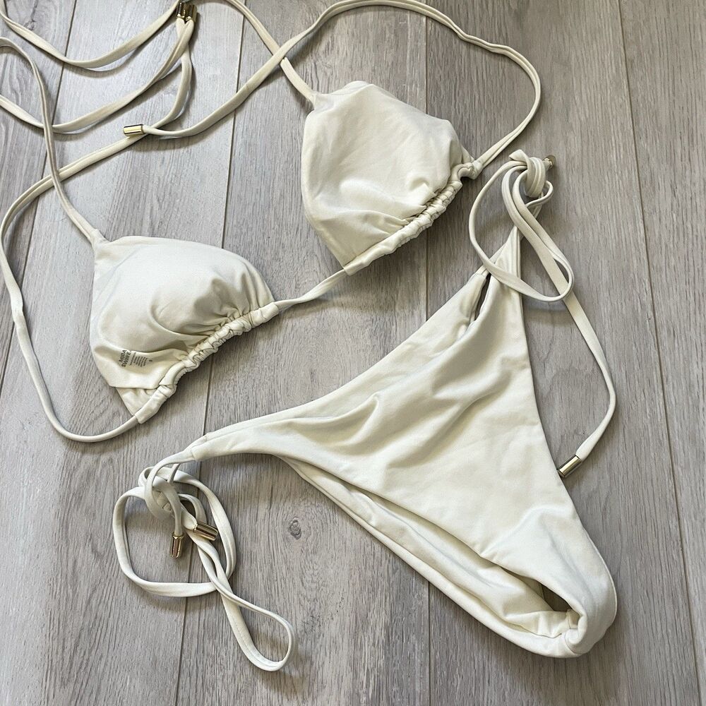 Monday Swimwear Bikini palma top cheeky side tie womens Cream (small) minimalist - Picture 2 of 4